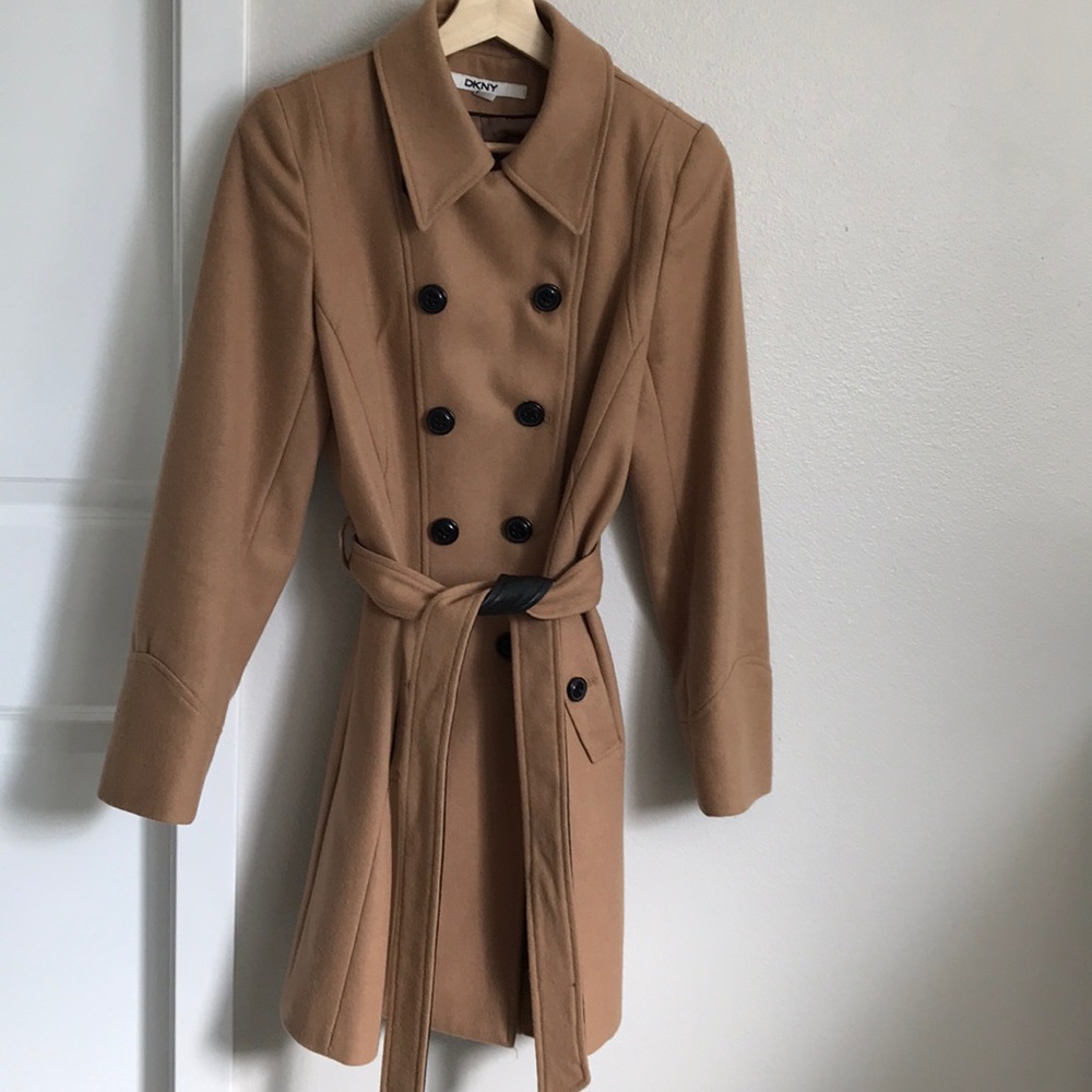DKNY Brown Double-Breasted Peacoat.